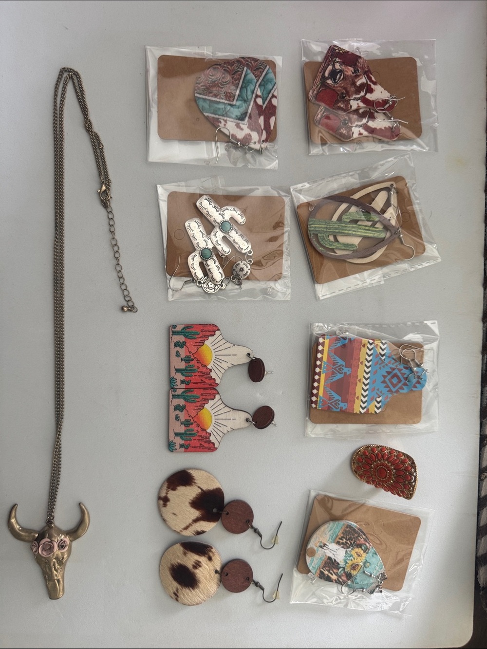 Boho Cow Skull Pendant Necklace in Silver with Multicolor Accent
